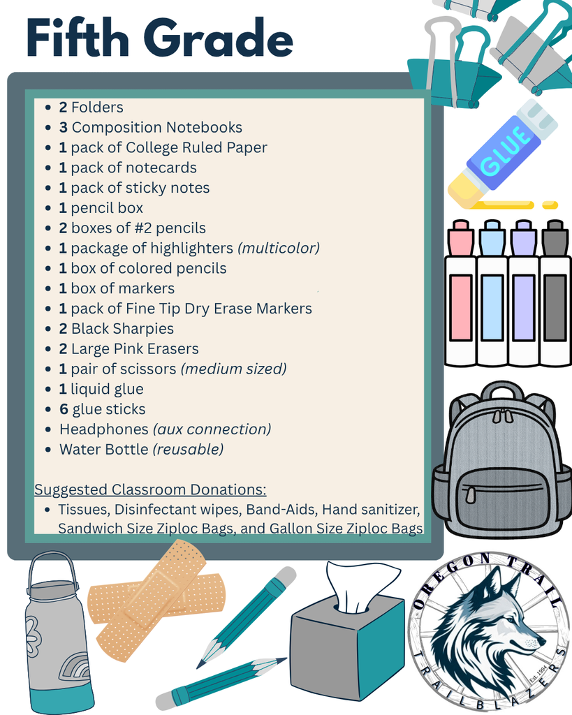 Fifth Grade Supply List