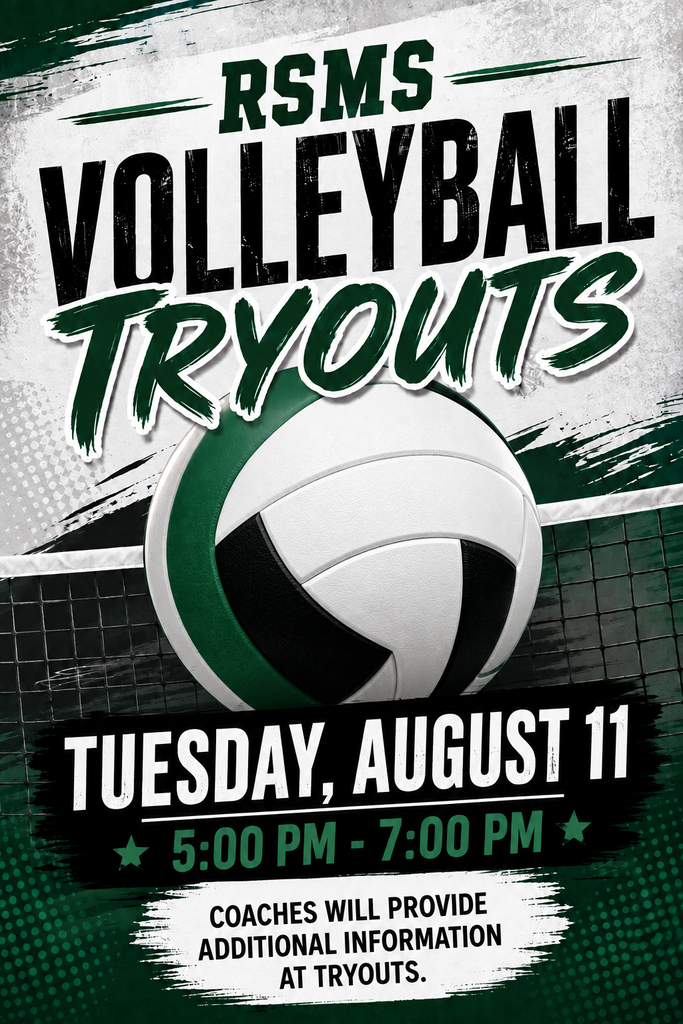 a green and white poster with a volleyball in the center announcing date of tryouts