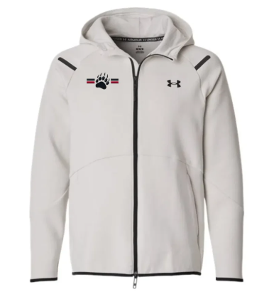 White zip up fleece with O'Leary cub paw emblem.