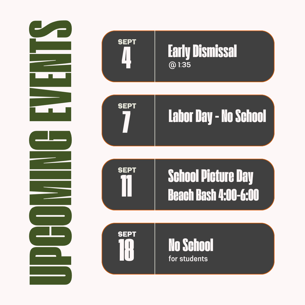 a white, black, and green flyer listing upcoming dates for September