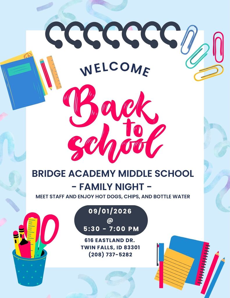 Back to School Night! September 1st from 5:30 to 7:00pm.  Come visit classrooms and staff!