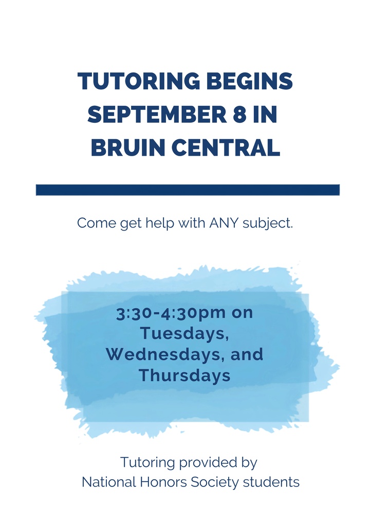 Tutoring Begins September 8 in Bruin Central