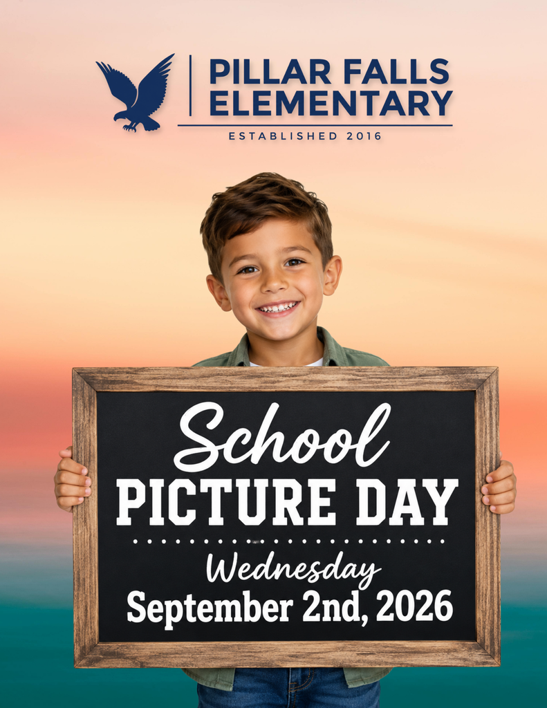A smiling young boy holds a chalkboard sign. Text reads "School Picture Day, Wednesday, September 2nd, 2026". Logo at top.