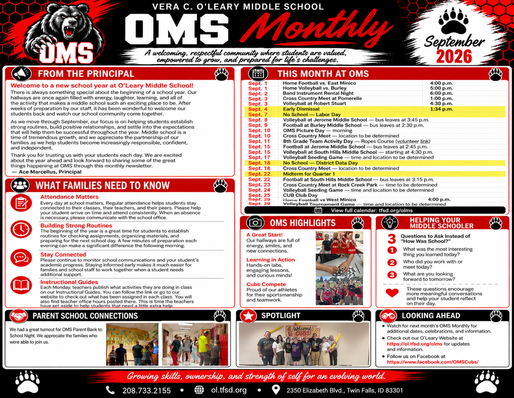 September Newsletter with Images of staff, students, parents