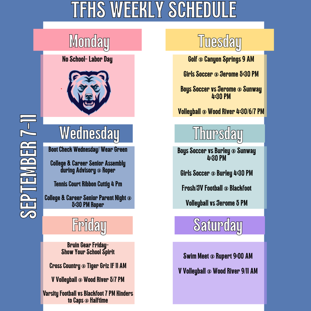 TFHS Weekly Schedule September 7-11