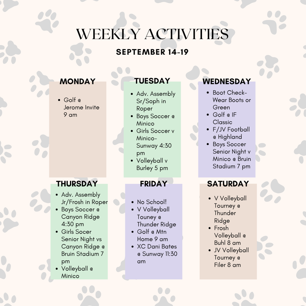 Weekly Activities September 14-19