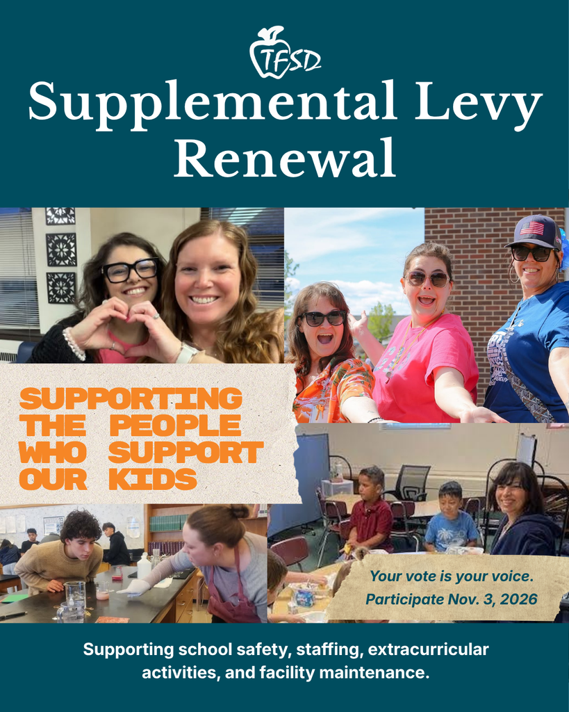 A poster with three images of people. Text reads "Supporting the people who support our kids". Bottom text states "Your vote is your voice. Participate Nov. 3, 2026".