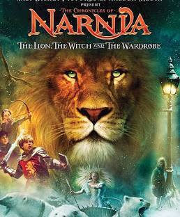Movie poster for "The Chronicles of Narnia" showing a lion, characters in a snowy landscape, and a streetlamp.