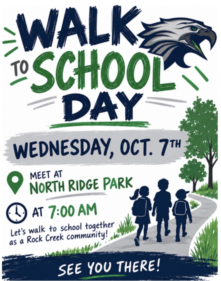 An advertisement for Walk to School Day on Wednesday, Oct. 7th, showing a tree, a path, and three children.