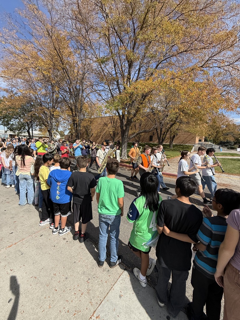 A crowd gathers in an outdoor area, possibly a school, on a sunny day with trees in the background.