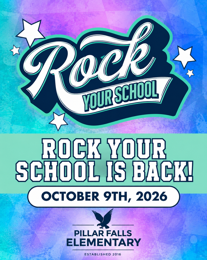 Event flyer with a colorful gradient background. "Rock Your School" in bold, white, vintage-style font. Stars around the title. Date "October 9th, 2026" below.