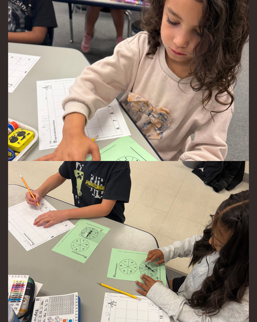 Students in a classroom, one using a green worksheet, another with a pencil, and another writing.