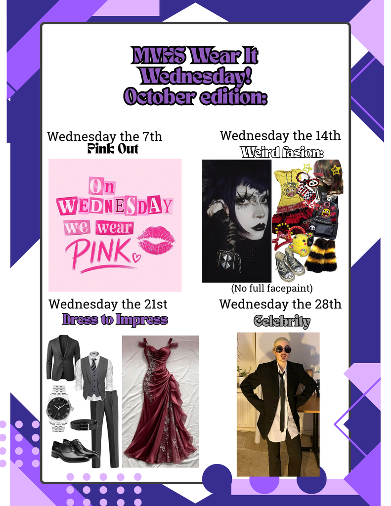 Advertisement poster with October edition text at the top. Four categories listed with images of clothing and accessories.