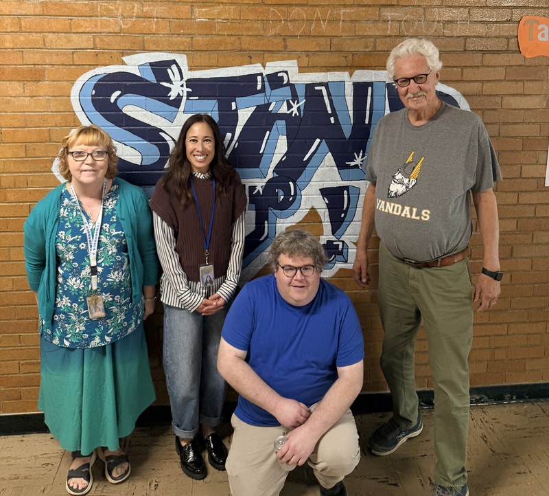 Pictured: JoMarie Connor and Candace Wright (Quiz Bowl – $500), Richard Nobbe (Band – $400), and Ken High (Class of ’66) Not pictured: Dan Child (Choir – $500)