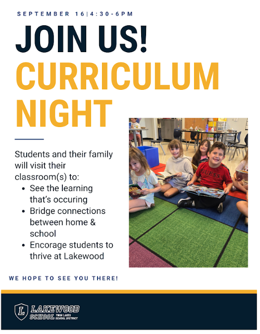 Curriculum Night - 9/16, 4:30-6pm