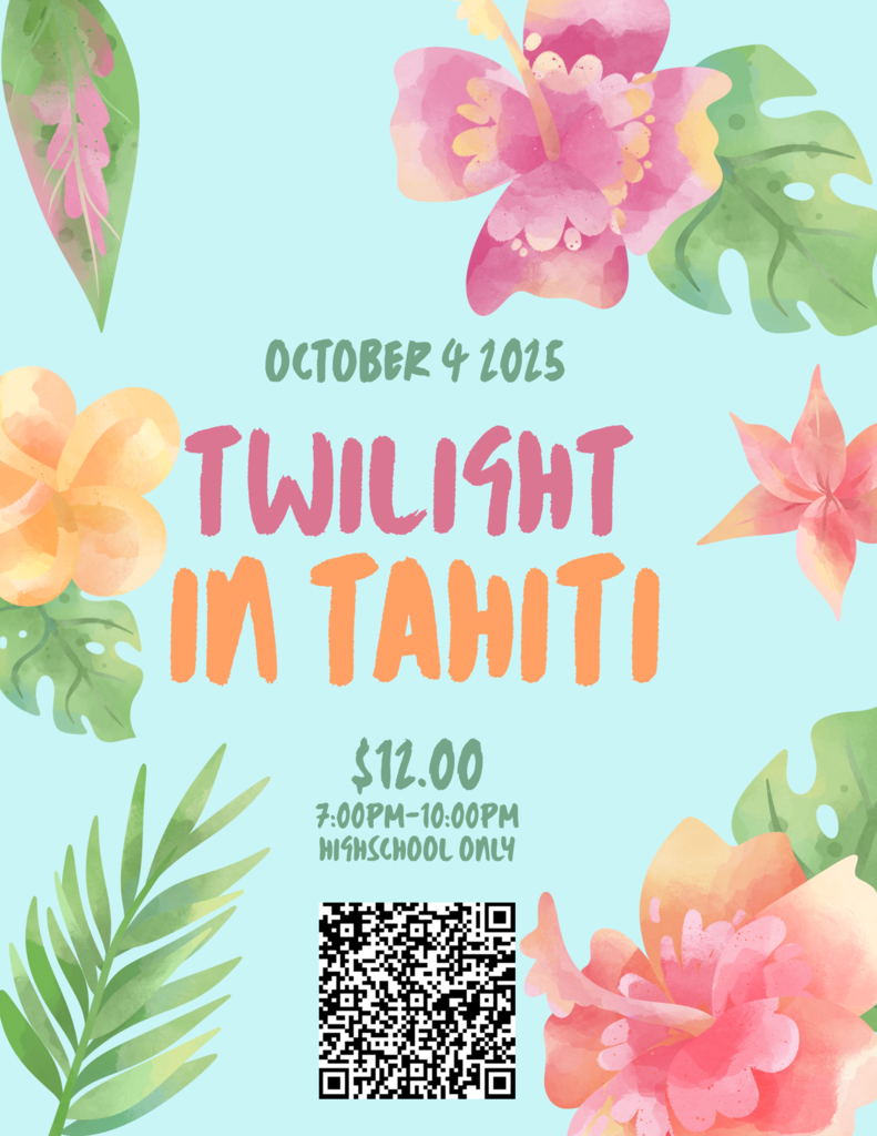 Twilight in Tahiti poster for homecoming dance. High school students only. $12.00