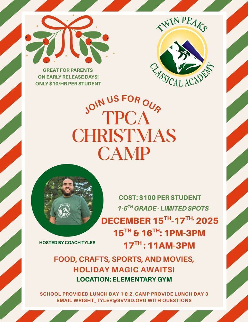 Christmas Camp Flyer for Coach Tyler. Dates Dec 15th-17th