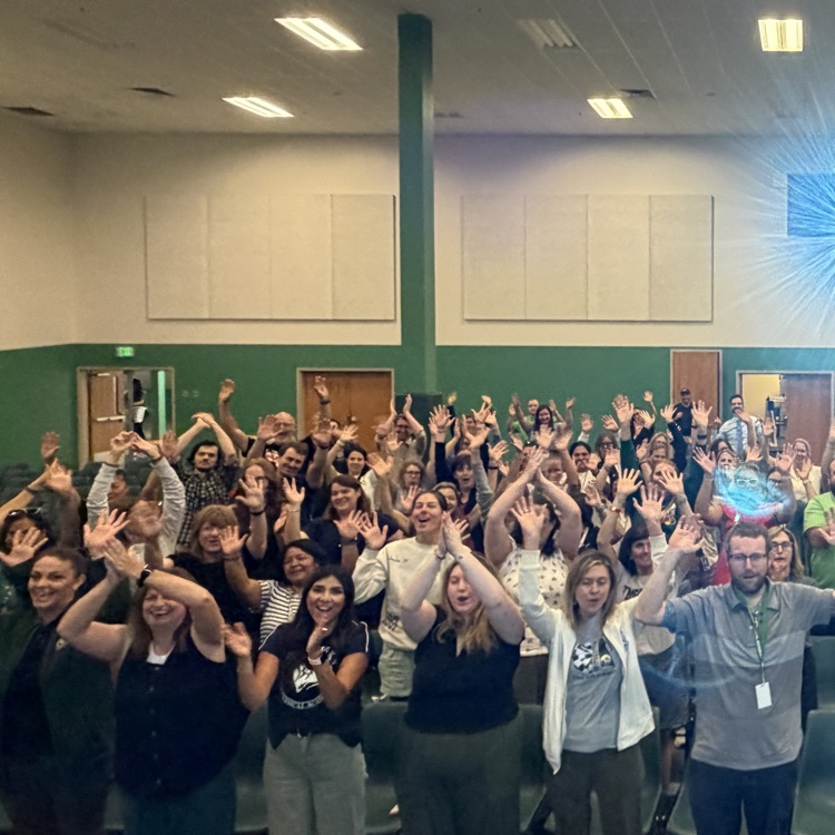 teachers and staff cheering