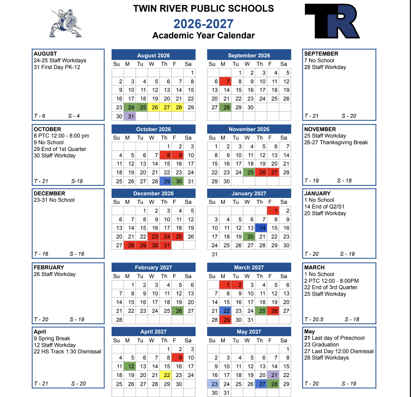 Twin River Public Schools 2026-27 Calendar | Twin River Public Schools