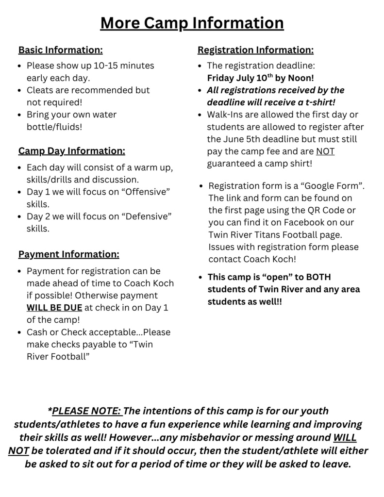 Football camp info