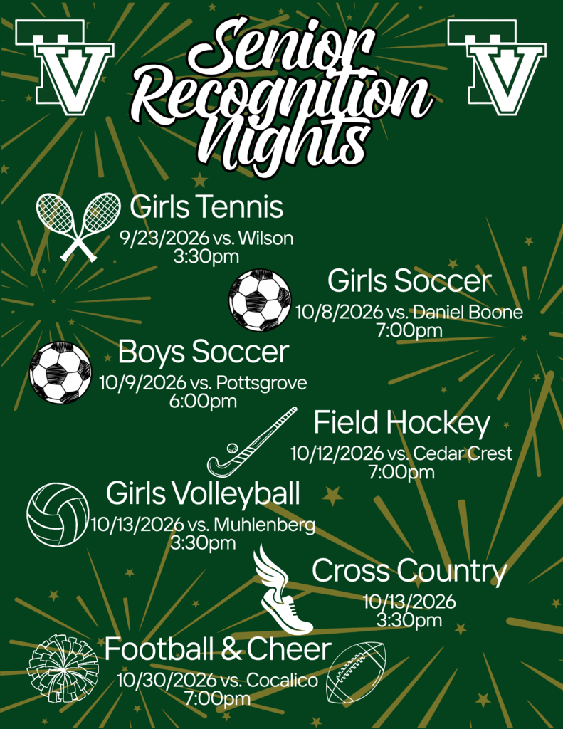 A poster that includes all senior night dates for fall sports at Twin Valley.