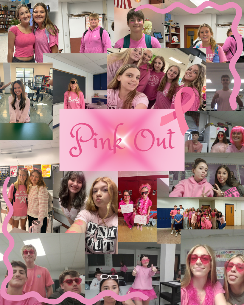 A visual for Thursday's Pink Out Day spirit theme which includes a collage of student pictures and selfies
