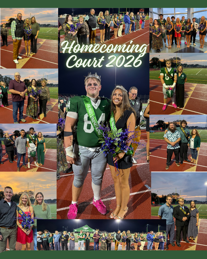 A collage of pictures of the TVHS students who represented the Class of 2027 as the Homecoming Court. Students were presented at the homecoming football game so all pictures are from the football field or track.
