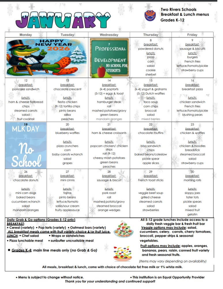 January 2026 Menu