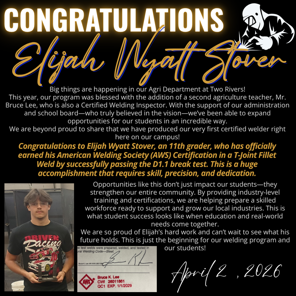 Wyatt Stover earned his welding certification