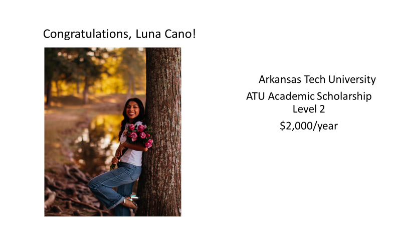 Luna Cano receiving a $2,000.00 ATU Academic Scholarship level 2