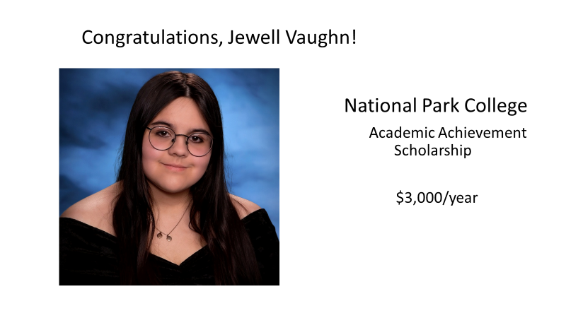 Jewell Vaughn receiving the National Park College Academic Achievement Scholarship $3,00.00/year
