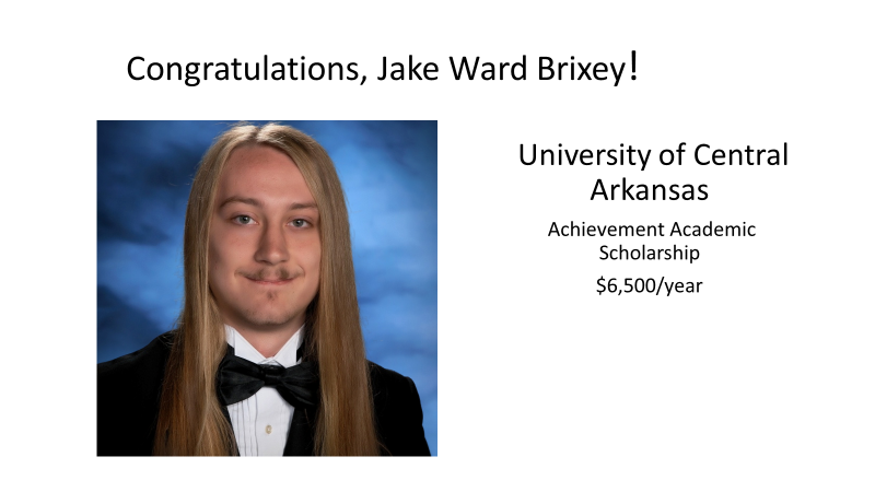 Jake Ward Brixey UCA Achievement Academic Scholarship $6,500.00 per year