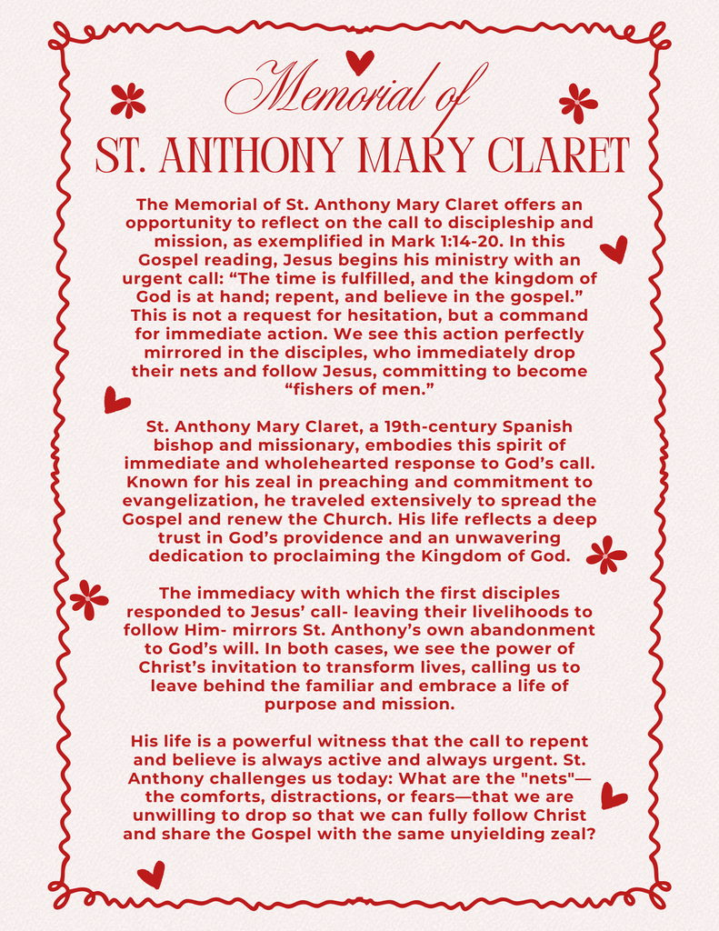 Memorial of St. Anthony Mary Claret