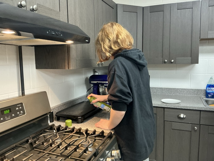 Prepping the griddle