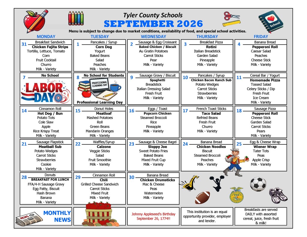 September 2026 Menu