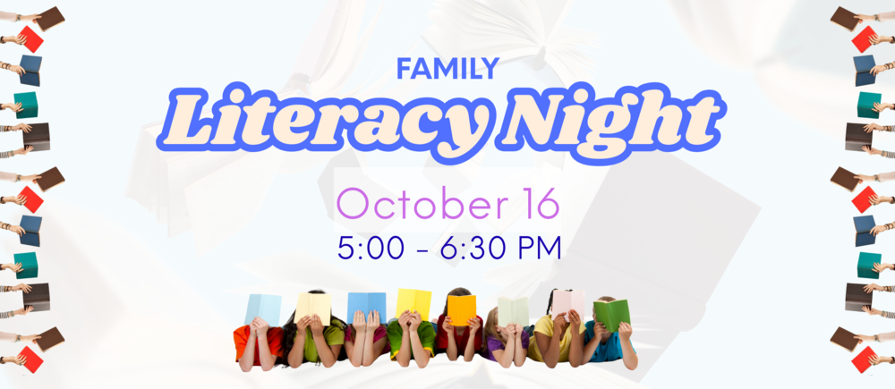 family literacy night october 16 from five to six PM students holding books image