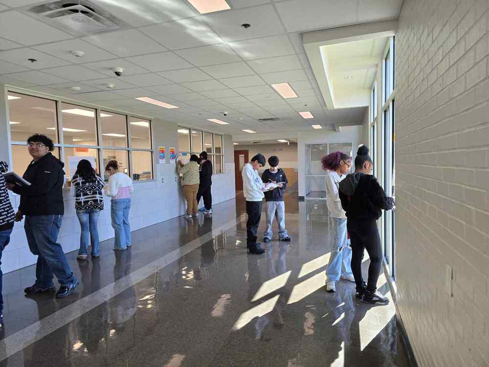 Students working in hallway