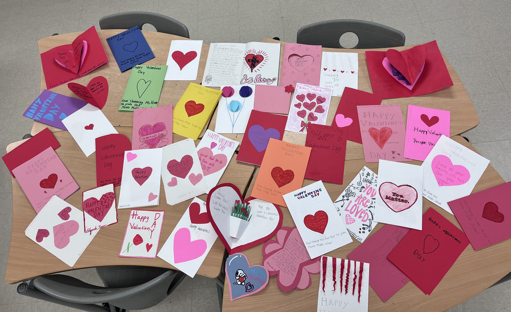 valentine cards on desks