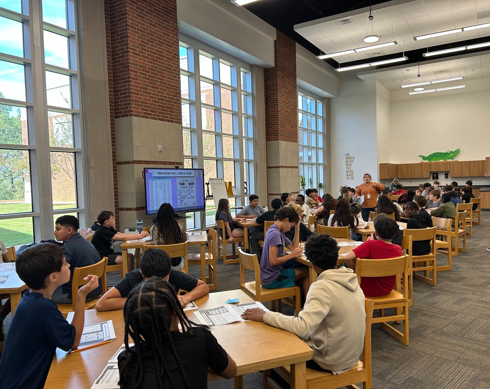 students in library