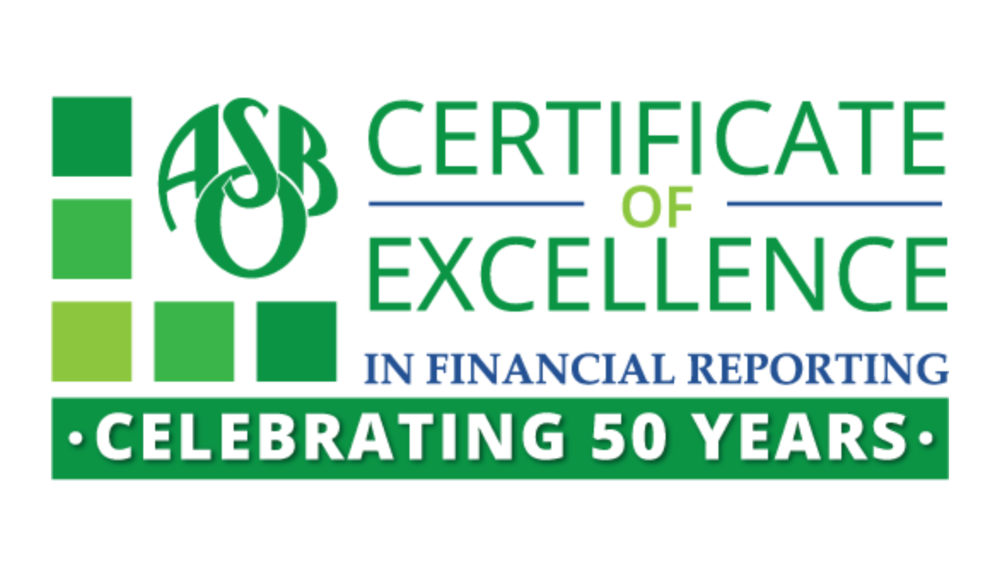ASBO Certificate of Excellence in Financial Reporting Celebrating 50 Years