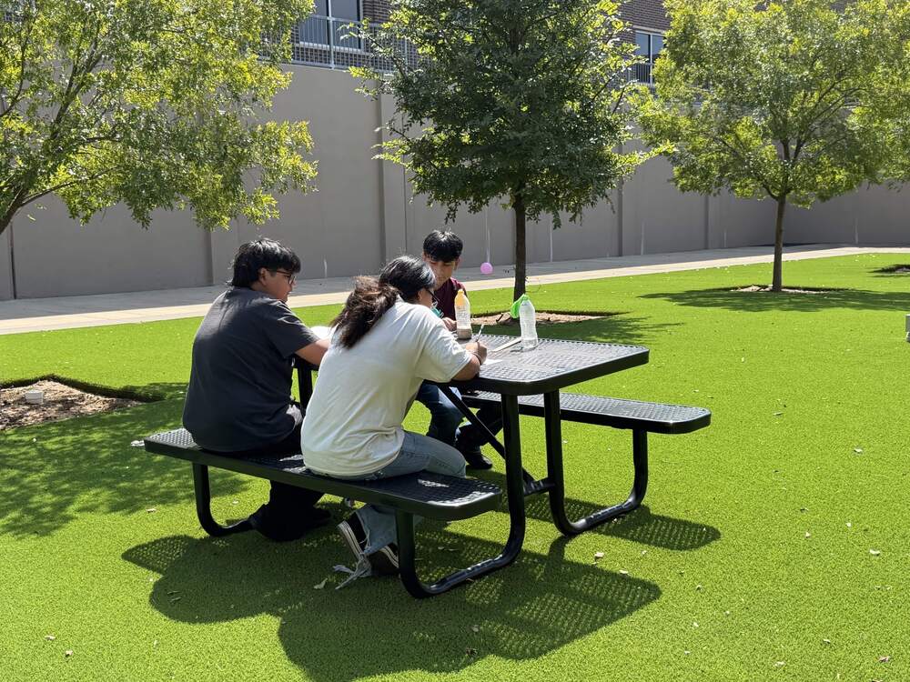 Students sitting outside