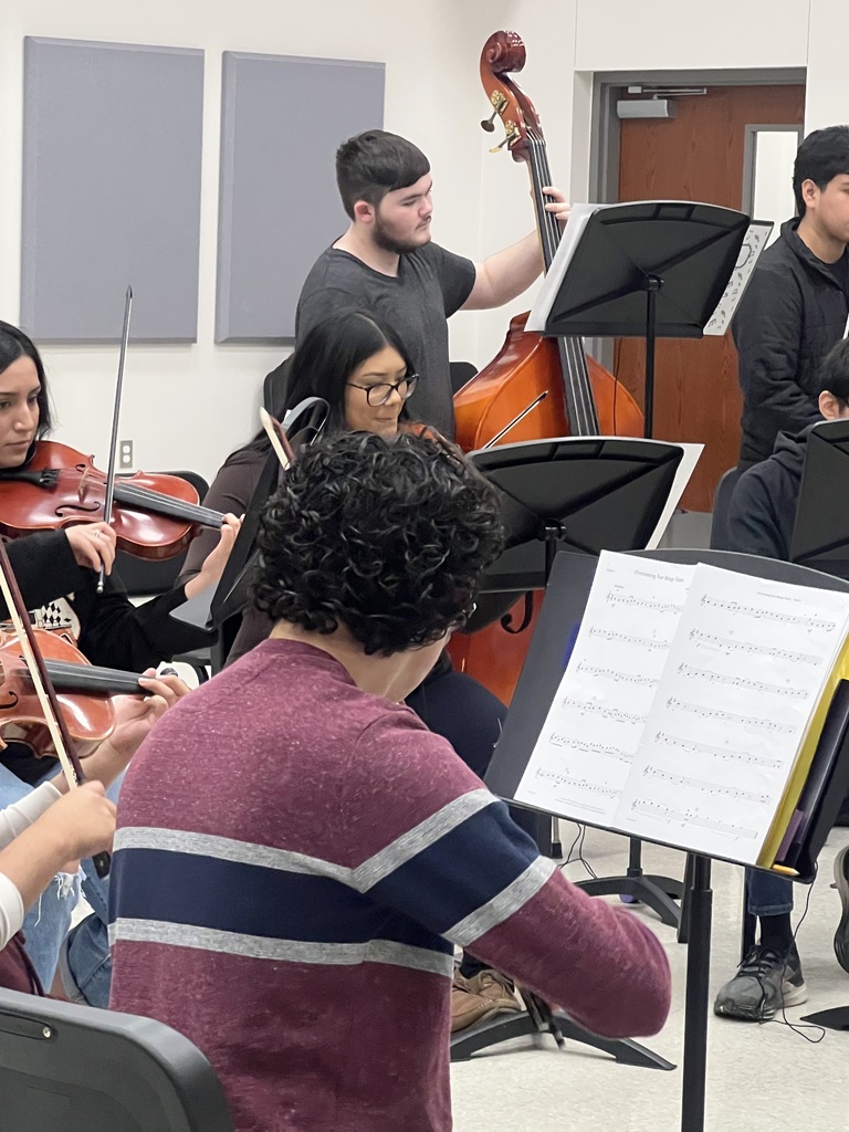 students in orchestra practicing
