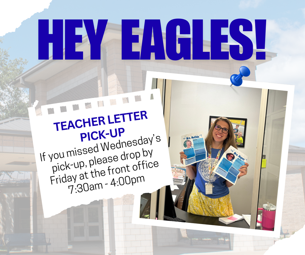 Teacher Letter Pick Up at Owens front office from 7:30am-4:00pm. Picture of counselor holding two teacher letters.