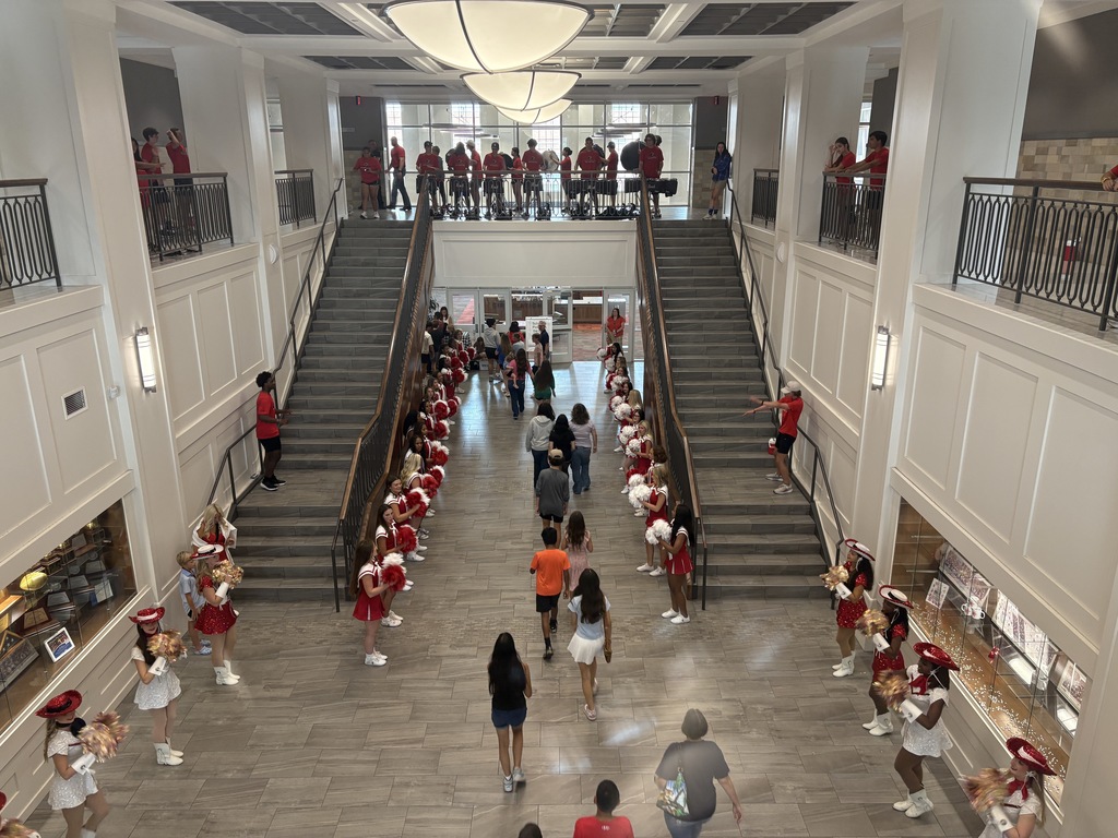 Drill Team, cheerleaders, and drumline at Fish Camp