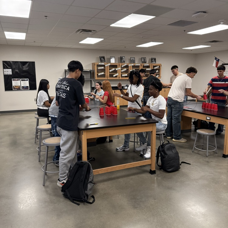 students building towers of cups