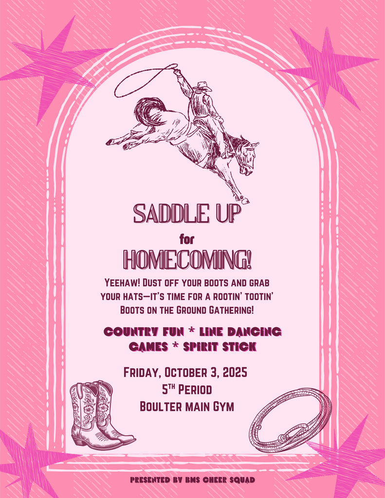 Pink out homecoming pep rally on Friday October 3rd during 5th period.