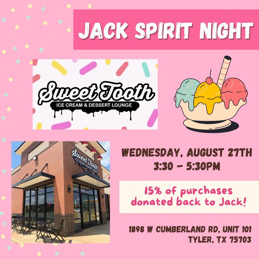 jack spirit night at sweet tooth wednesday august 27 3:30-5:30