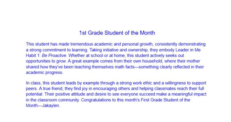 student of the month 