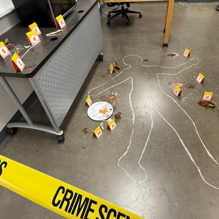 murder crime scene on the lab floor