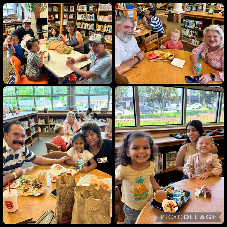 students eating with their grand friends and playing games in the library